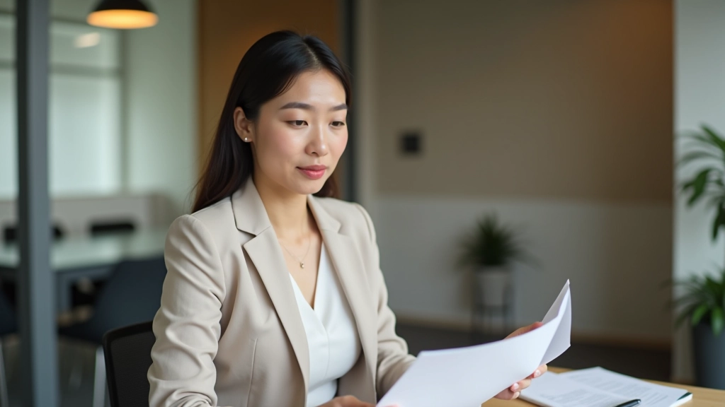 Woman in professional interview setting, confidently discussing her career transition background
